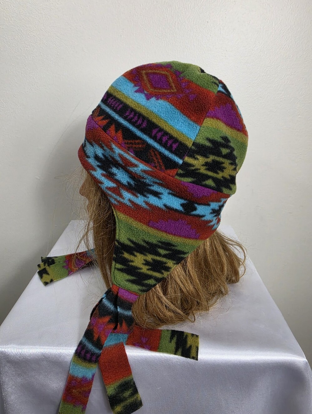 Colorful Aztec-Pattern Fleece Earflap Hat - Picture 2 of 5
